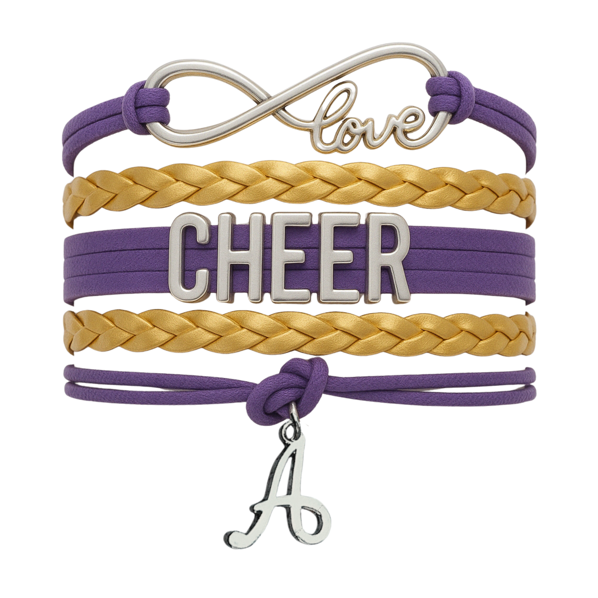 Personalized Cheer Infinity Charm Bracelet with Letter Charm - Pick Color