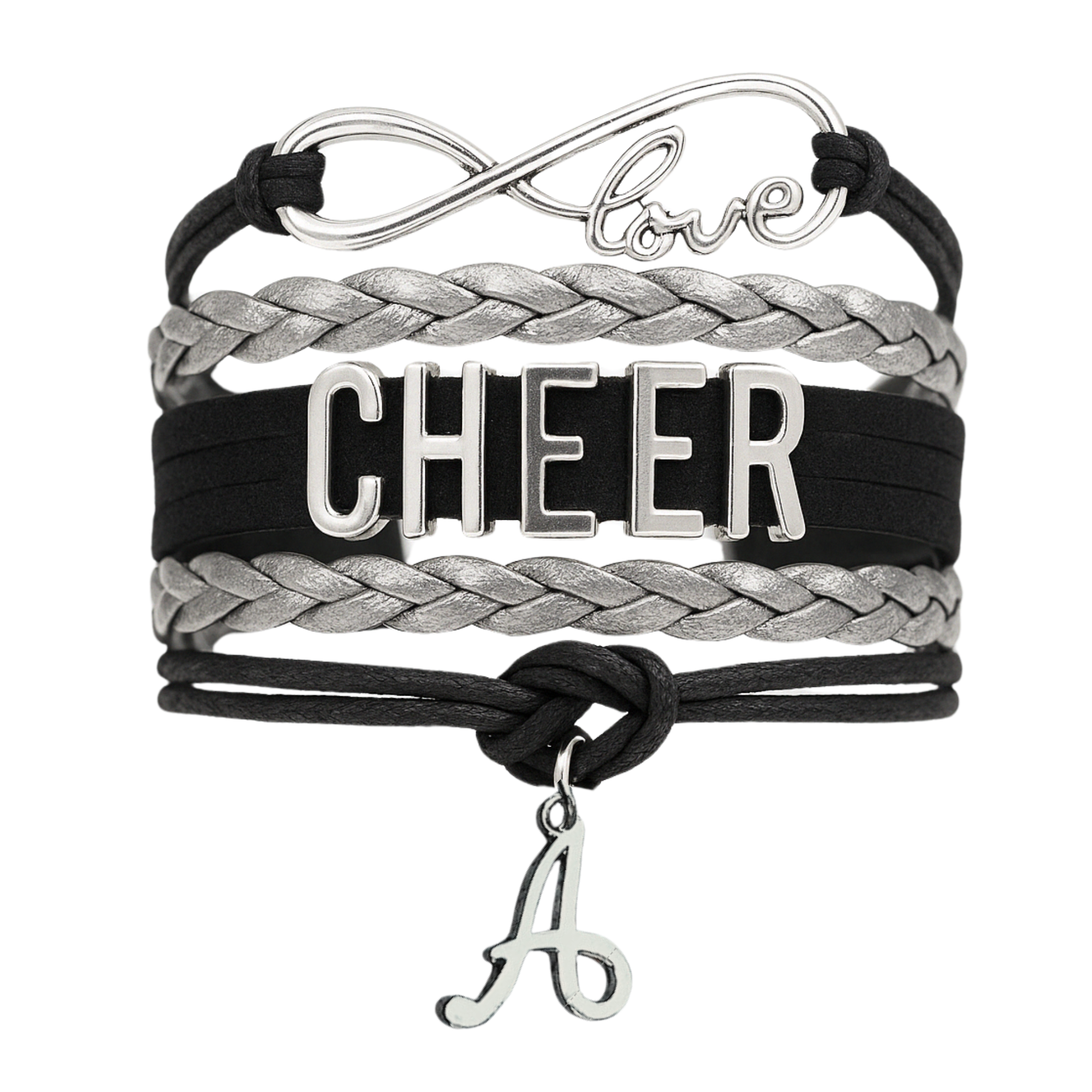 Personalized Cheer Infinity Charm Bracelet with Letter Charm - Pick Color