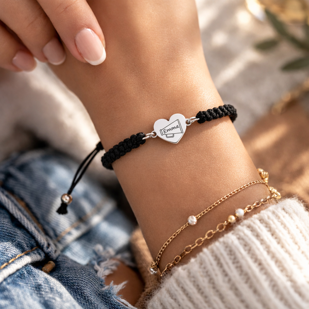 Personalized Engraved Cheer Heart Rope Bracelet