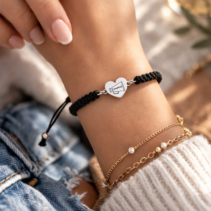 Personalized Engraved Cheer Heart Rope Bracelet