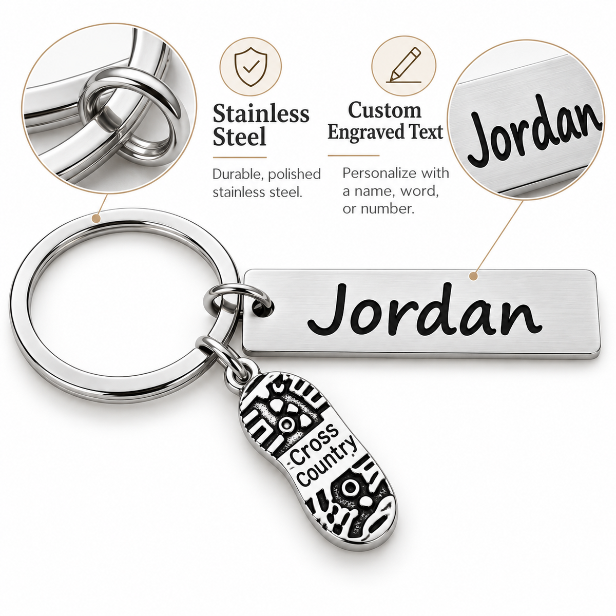 Personalized Engraved Cross Country Bar Keychain