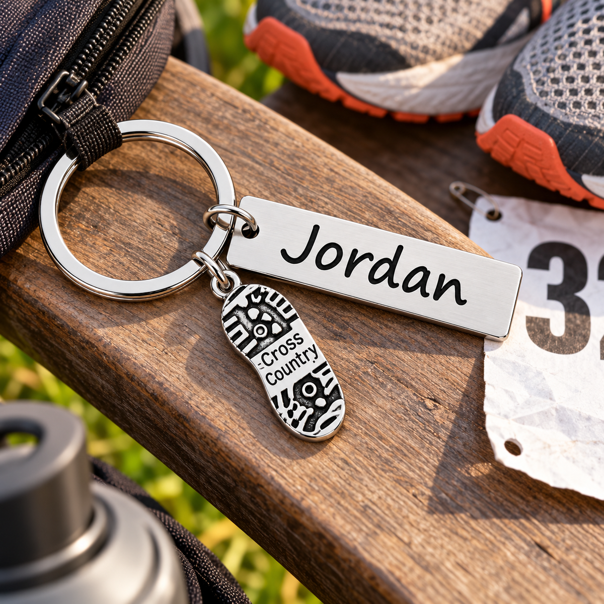 Personalized Engraved Cross Country Bar Keychain