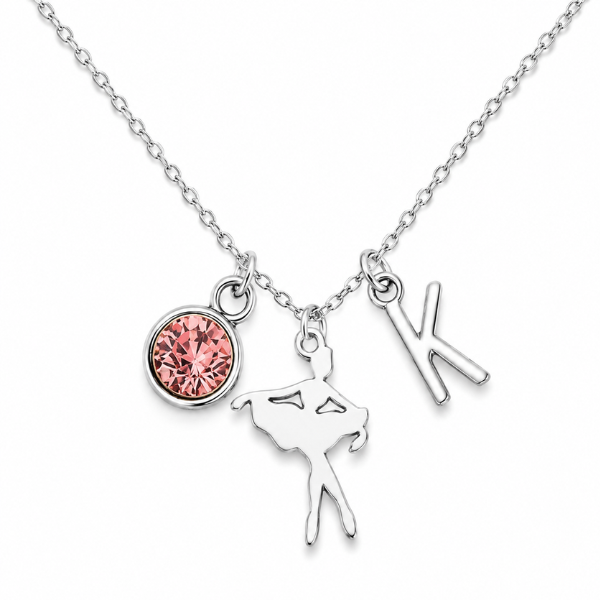 Personalized Dance Necklace with Letter & Birthstone Charm