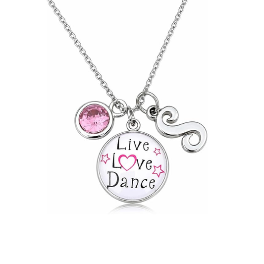 Live Love Dance Necklace with Birthstone & Letter Charm