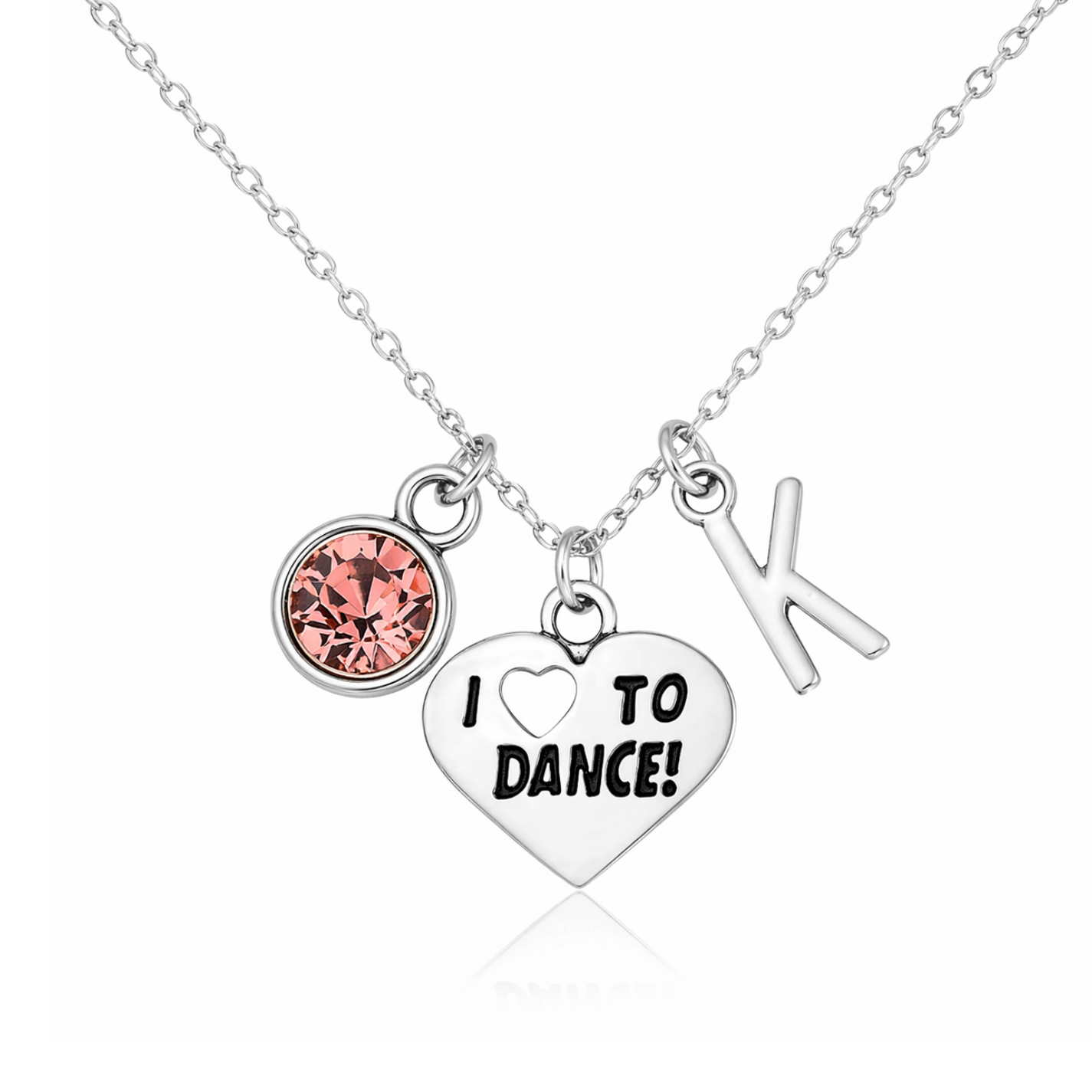 Personalized Dance Necklace with Letter & Birthstone Charm