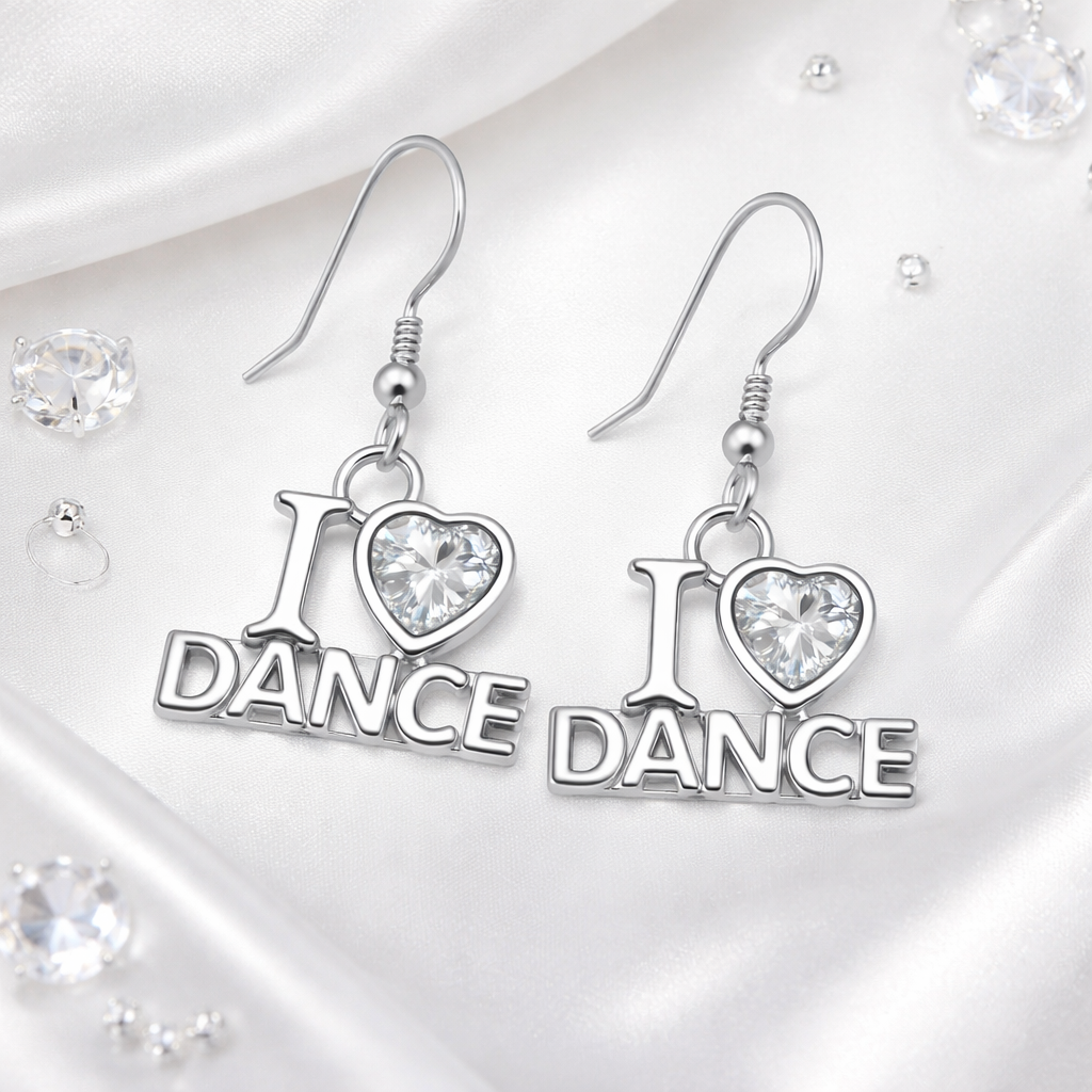 I Love Dance CZ Earrings
