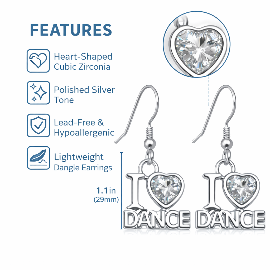 I Love Dance CZ Earrings