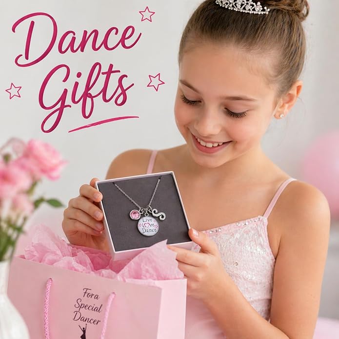 Live Love Dance Necklace with Birthstone & Letter Charm