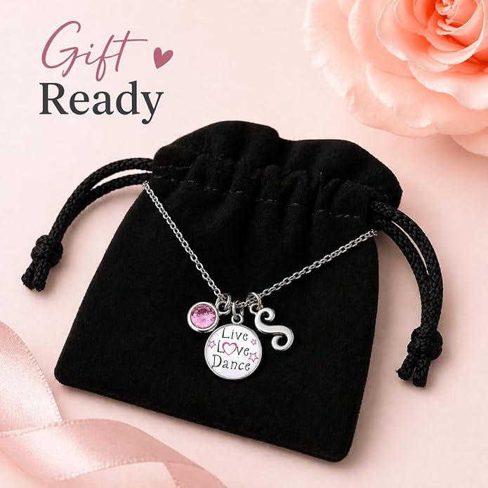 Live Love Dance Necklace with Birthstone & Letter Charm