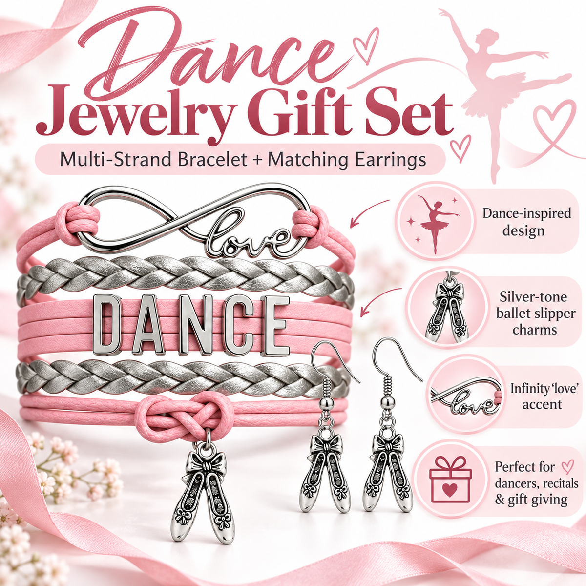 Girls Pink Dance Infinity Jewelry Set