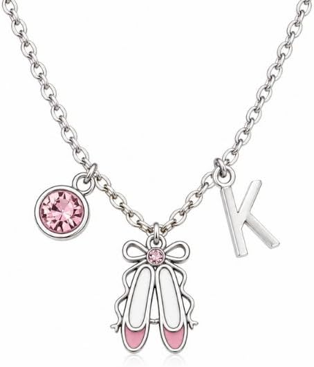 Personalized Dance Necklace with Letter & Birthstone Charm