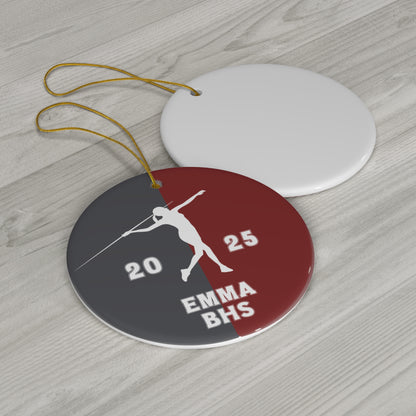 Javelin Ornament, 2025 Personalized Girls Track and Field Christmas Ornament, Ceramic Tree Ornament