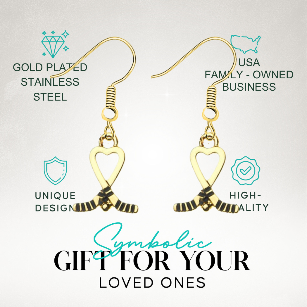 Ice Hockey Heart Stick Earrings