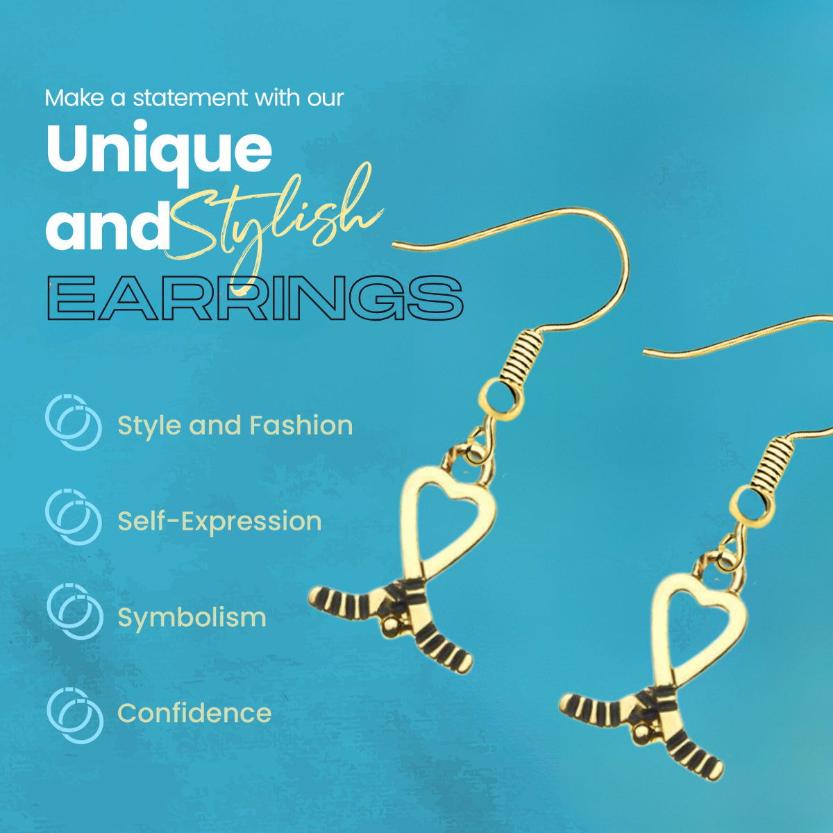 Ice Hockey Heart Stick Earrings