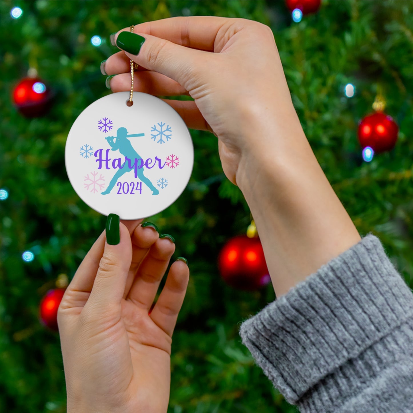 Softball Ornament, Personalized Softball Christmas Ornament, 2024 Ceramic Tree Ornament for Women, Gift for Mom, Wife, Grandma