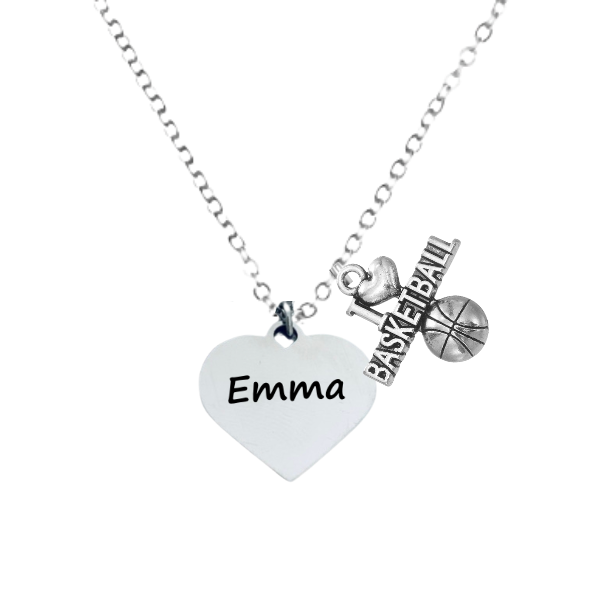 silver love basketball necklace