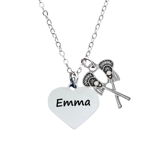 Engraved Lacrosse Heart Necklace