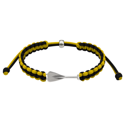 Yellow and black rowing rope bracelet with silver oar charm, perfect team accessory.