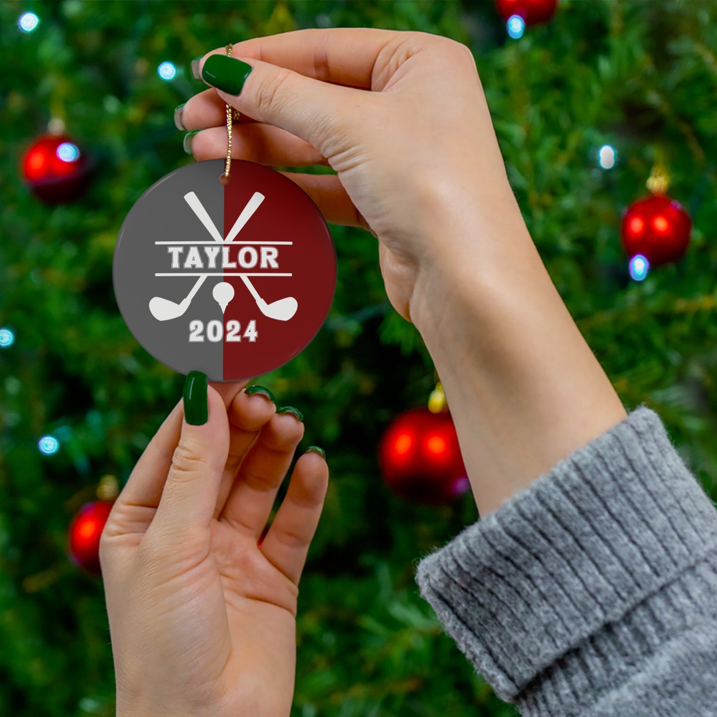 Golf Ornament, Personalized Christmas Ceramic Golf Christmas Tree Ornament for Boy or Girl Golfers, 2024 Holiday Ornament