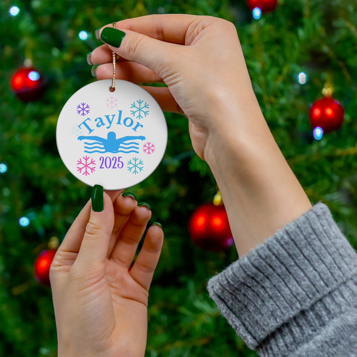 Swim Ornament, 2025 Personalized Swim Christmas Ornament, Ceramic Tree Ornament For Swimmers, Gift for Men and Women