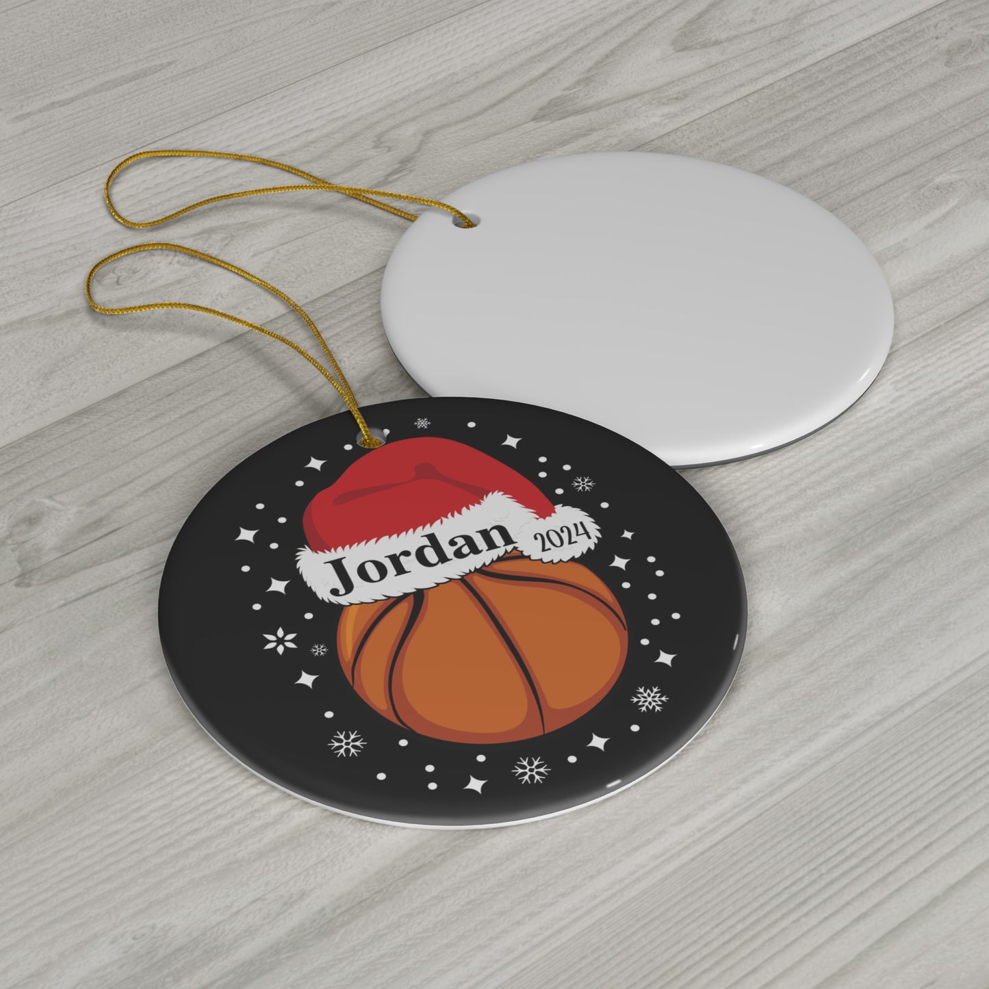 Personalized Basketball Ornament with Santa's Hat