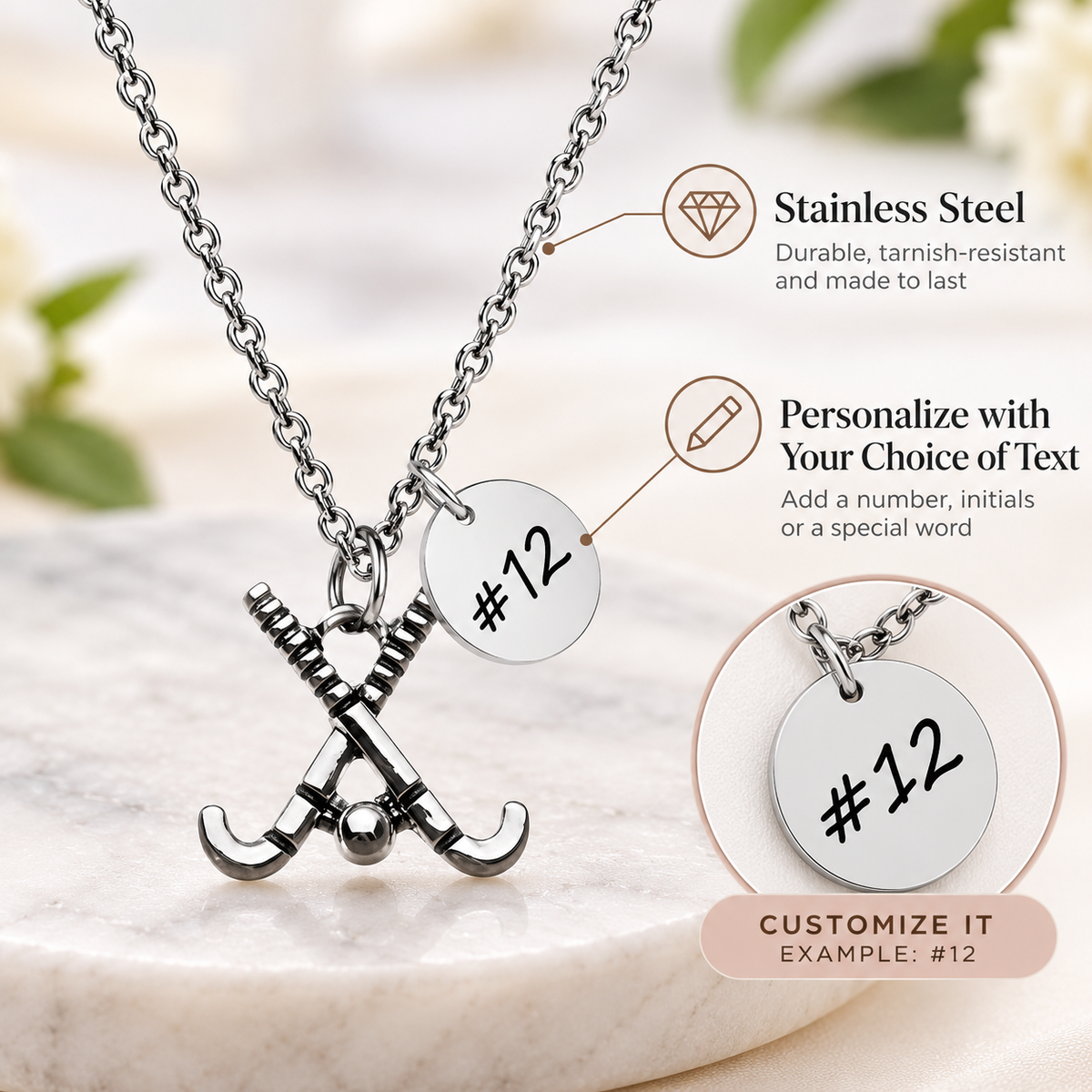 Personalized Engraved Field Hockey Necklace