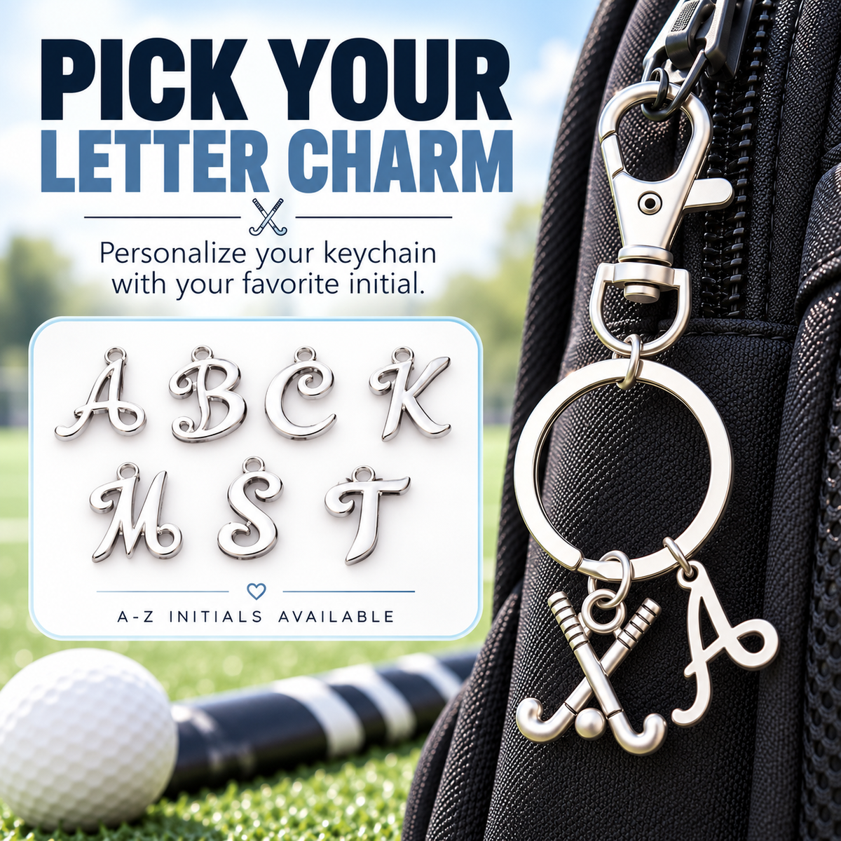 Personalized Field Hockey Keychain & Bag Charm