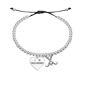 Silver Field Hockey Beaded String Bracelet