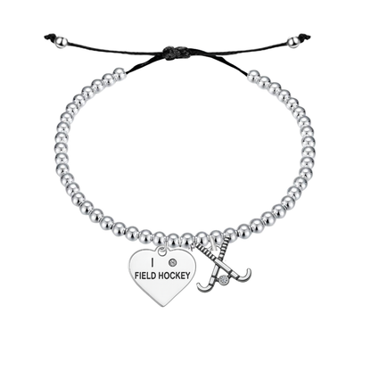 Silver Field Hockey Beaded String Bracelet