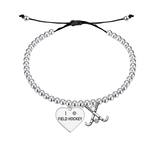 Silver Field Hockey Beaded String Bracelet