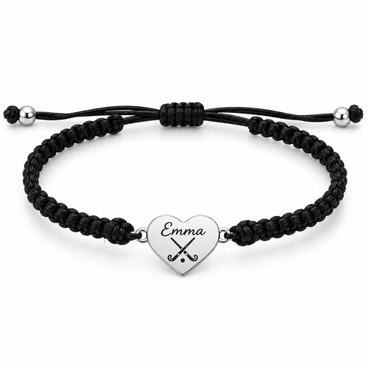 Personalized Engraved Field Hockey Heart Rope Bracelet