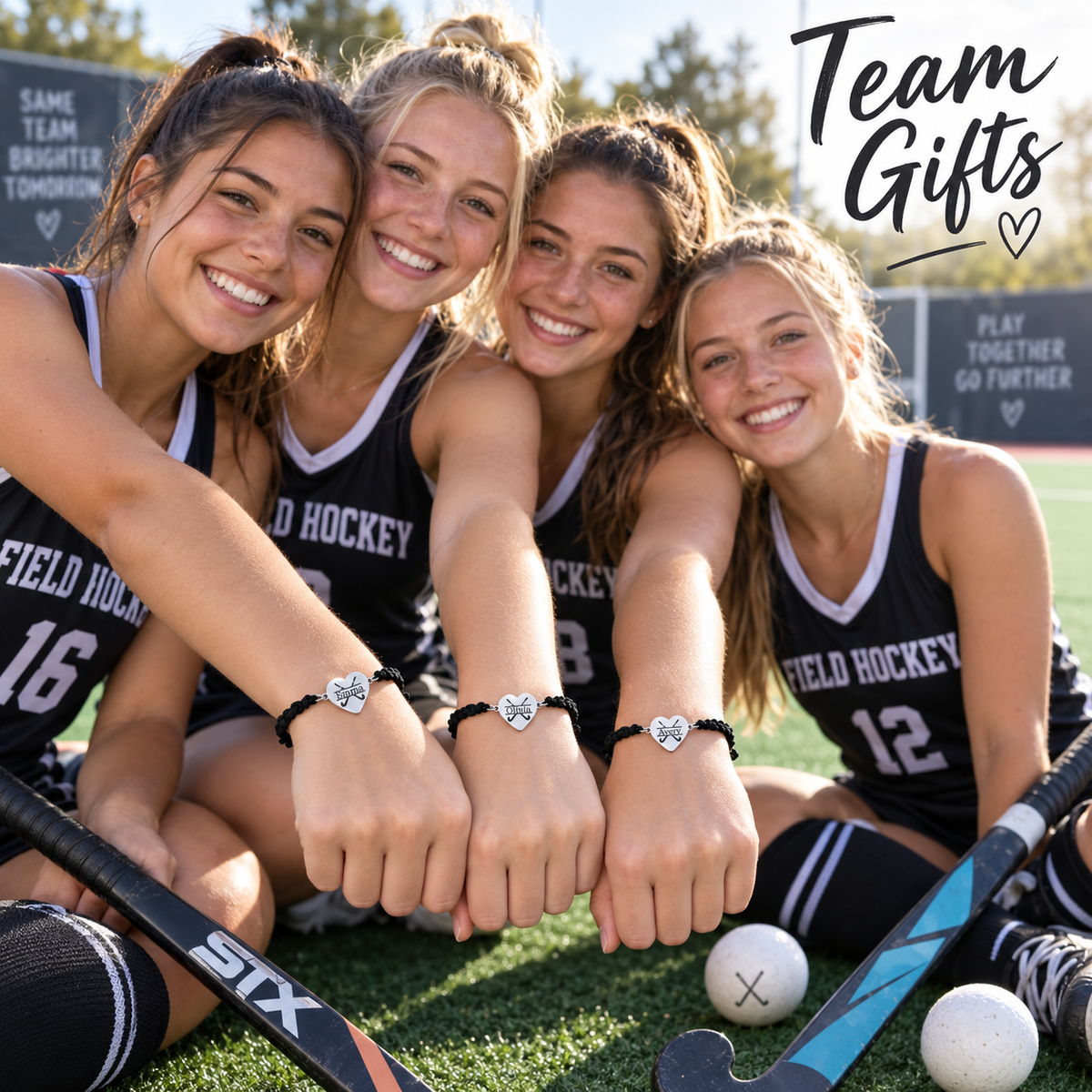 Personalized Engraved Field Hockey Heart Rope Bracelet