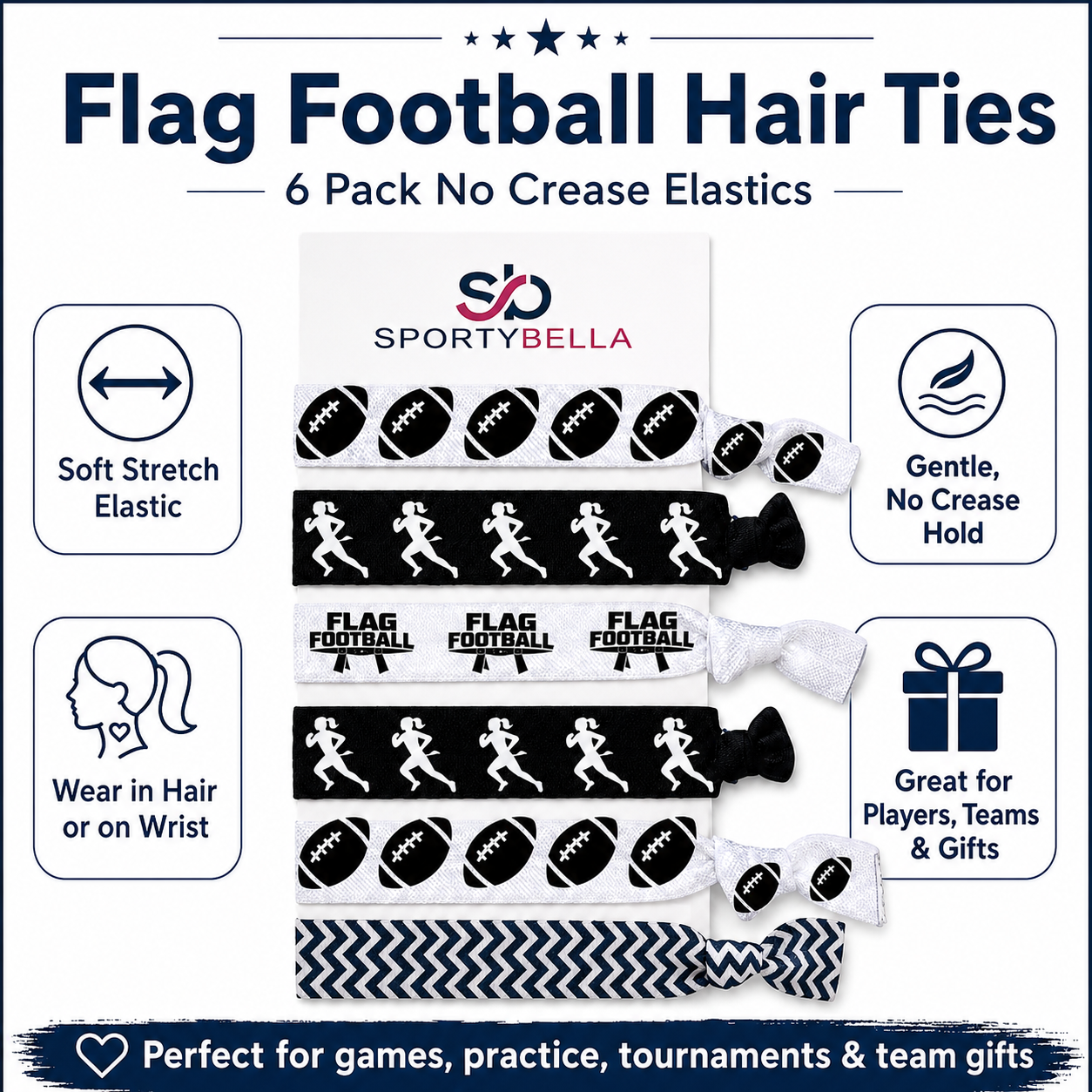 Flag Football Hair Ties- Black and White