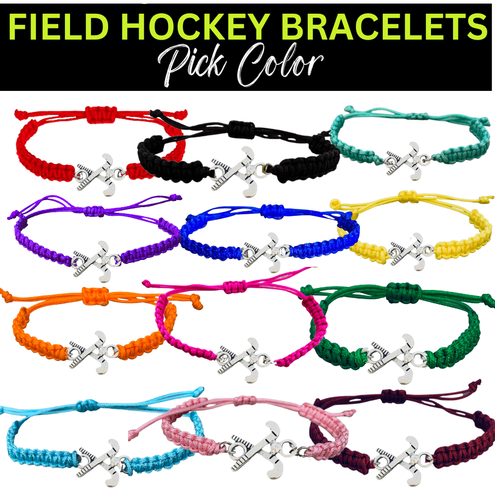 Field hockey bracelet worn on wrist outdoors, perfect gift for sporty girls