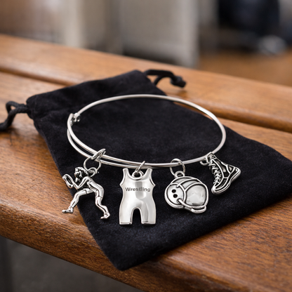 Wrestling Charm Bangle Bracelet