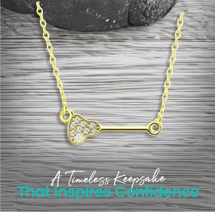 Sports-themed gold lacrosse stick necklace for lacrosse players and fans