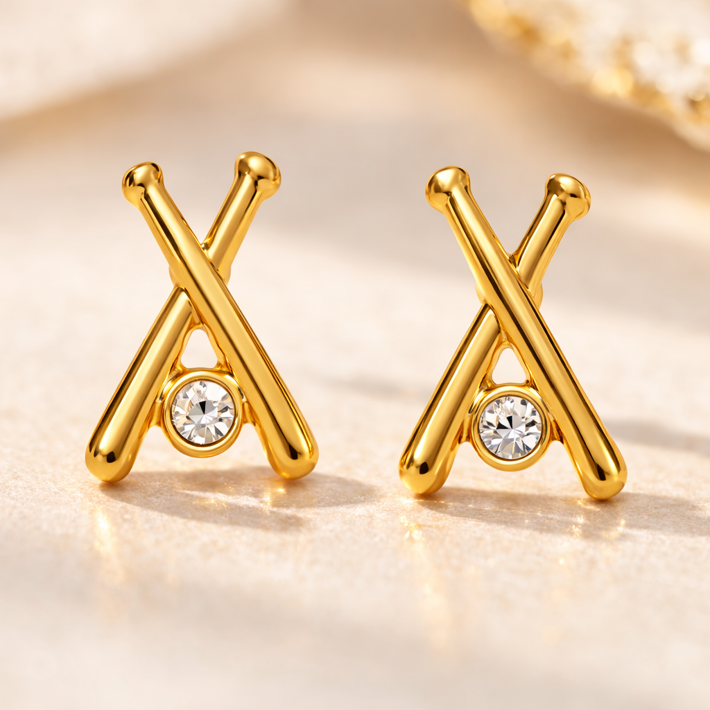 Gold Softball Bat Stud Earrings