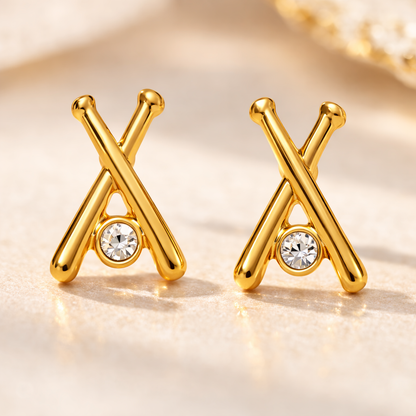 Gold Softball Bat Stud Earrings