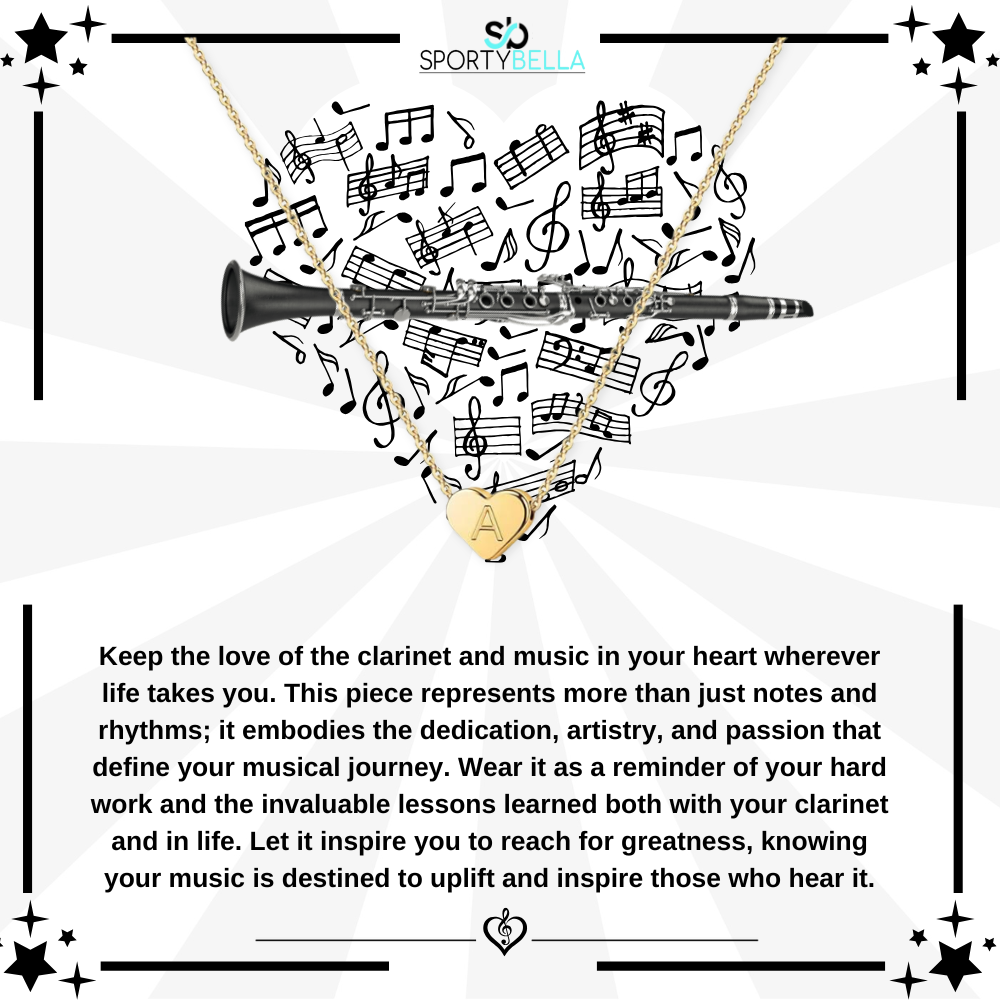 Clarinet Heart Initial Necklace