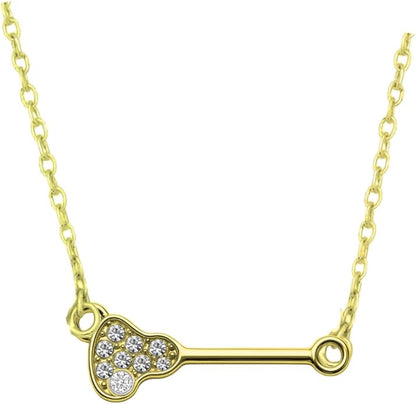 Lacrosse stick charm necklace in gold with sparkling crystals for girls and women