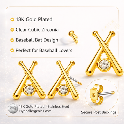 Gold Softball Bat Stud Earrings