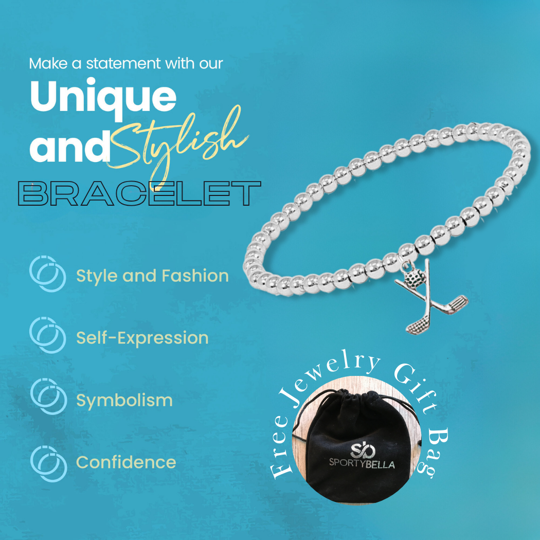 Golf Silver Beaded Charm Bracelet