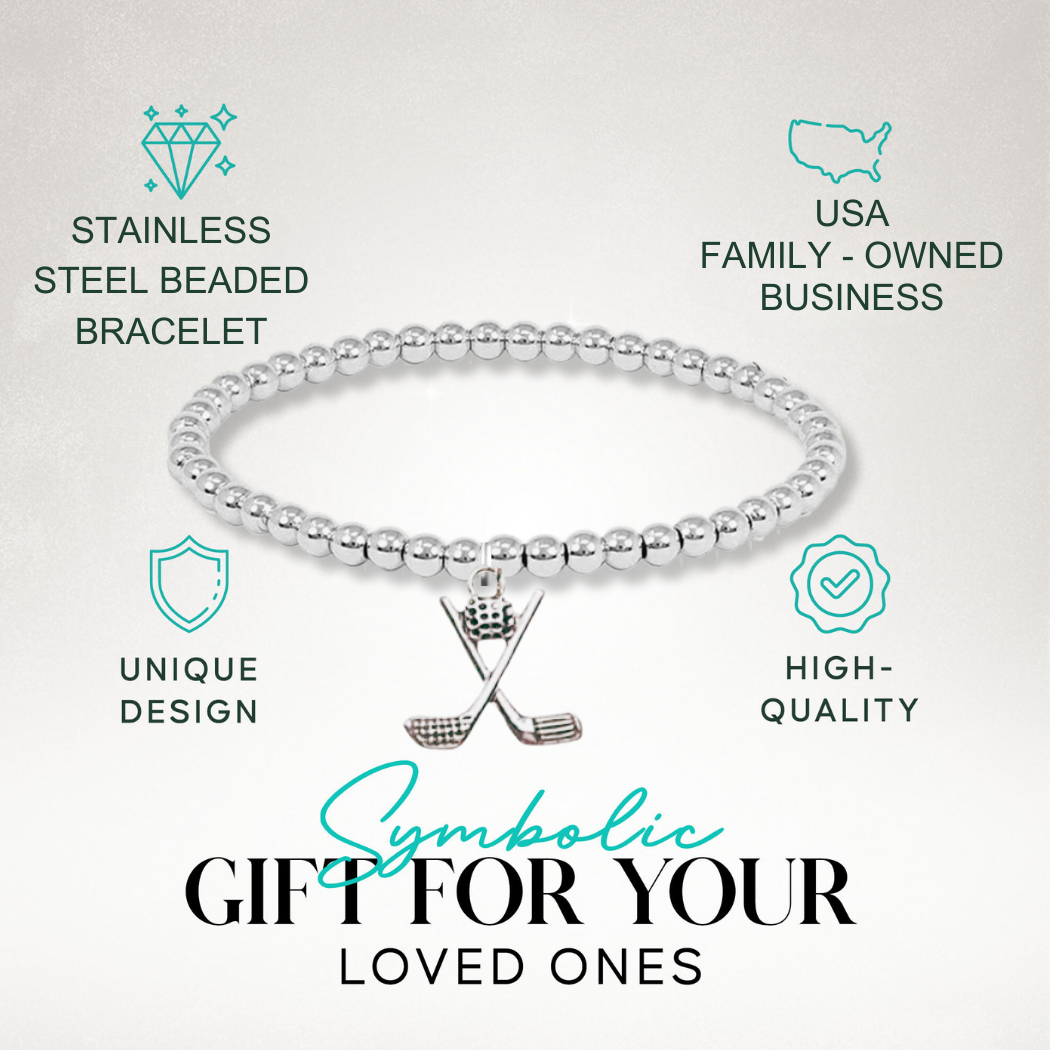 Golf Silver Beaded Charm Bracelet