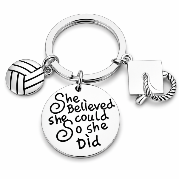 Sports Graduation Keychain - She Believed She Could - Pick Activity