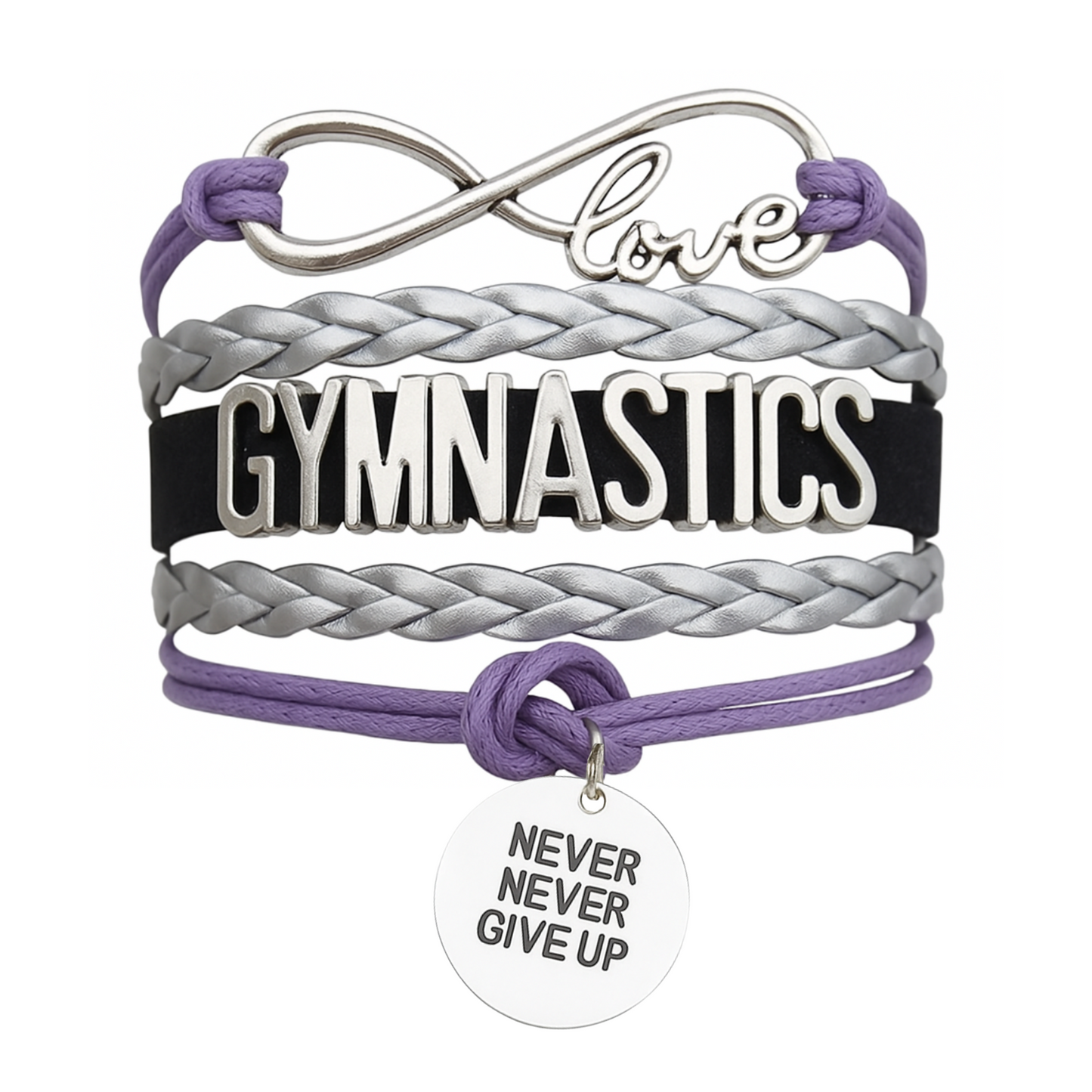 Gymnastics Never Give Up Infinity Bracelet- 13 Colors