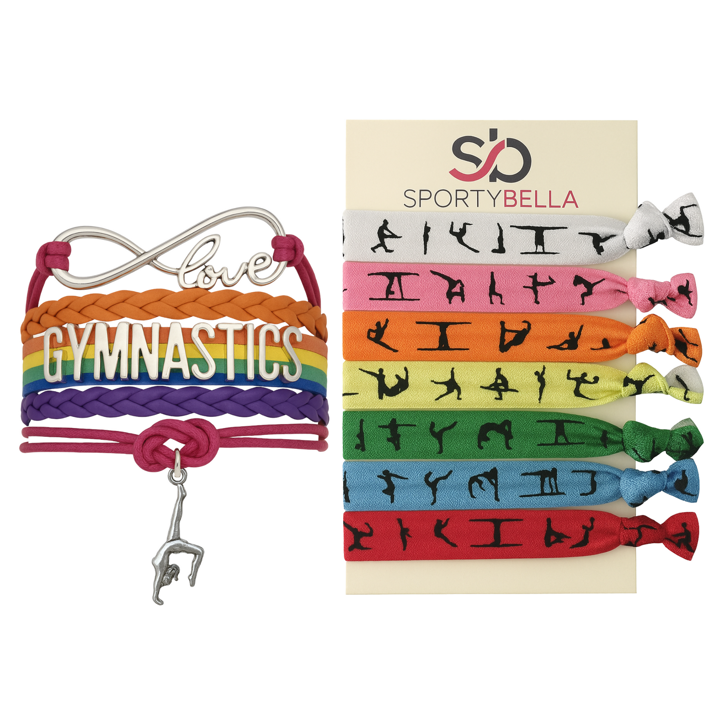 Gymnastics Bracelet and Hair Tie Gift Set - Rainbow