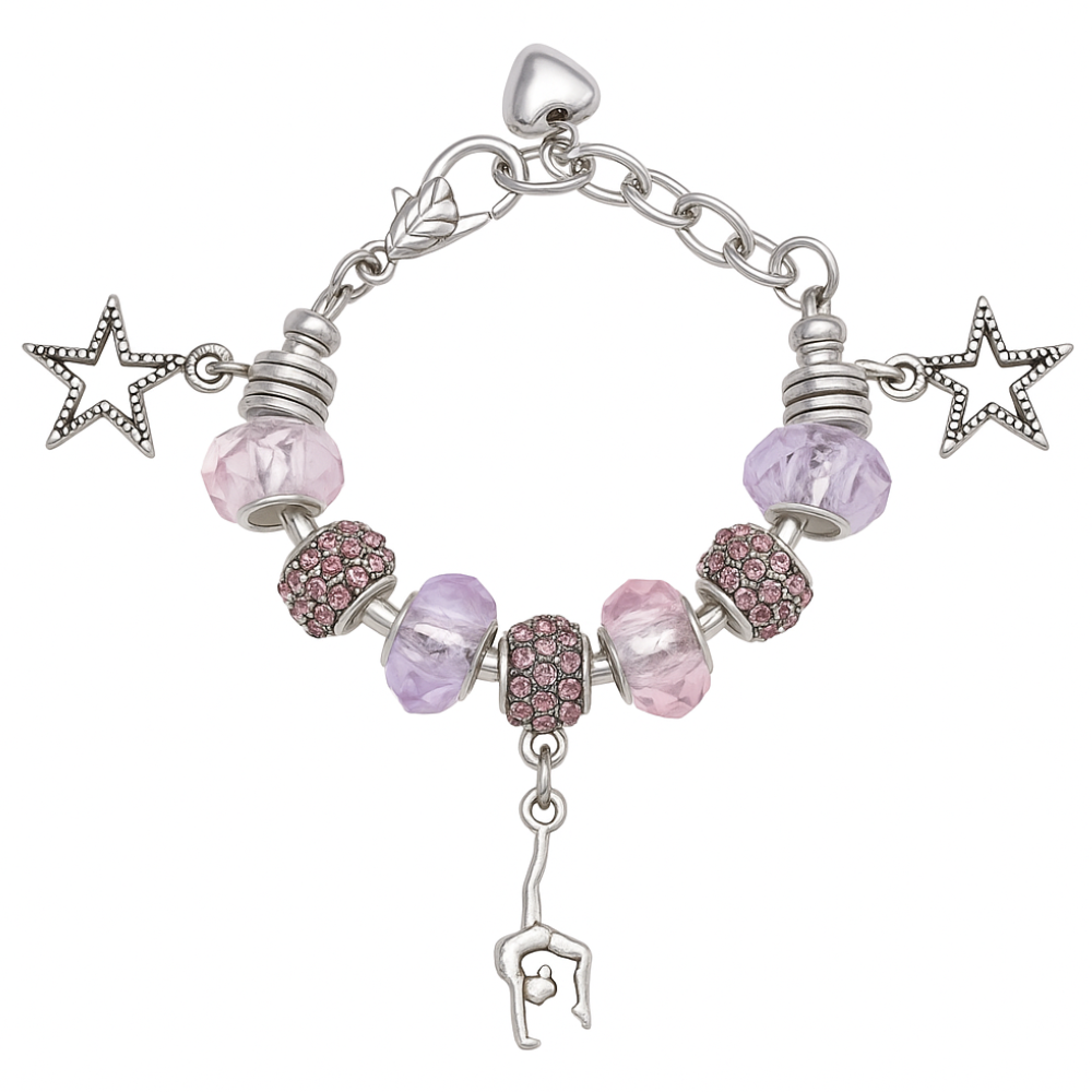 Girls Gymnastics European Bead Charm Bracelet
