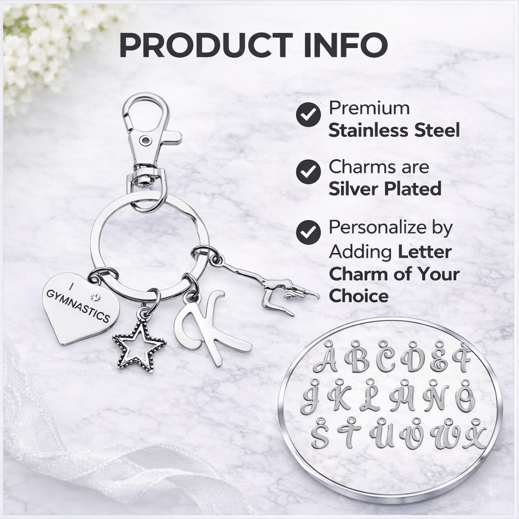 Personalized Girls Gymnastics Zipper Pull Keychain