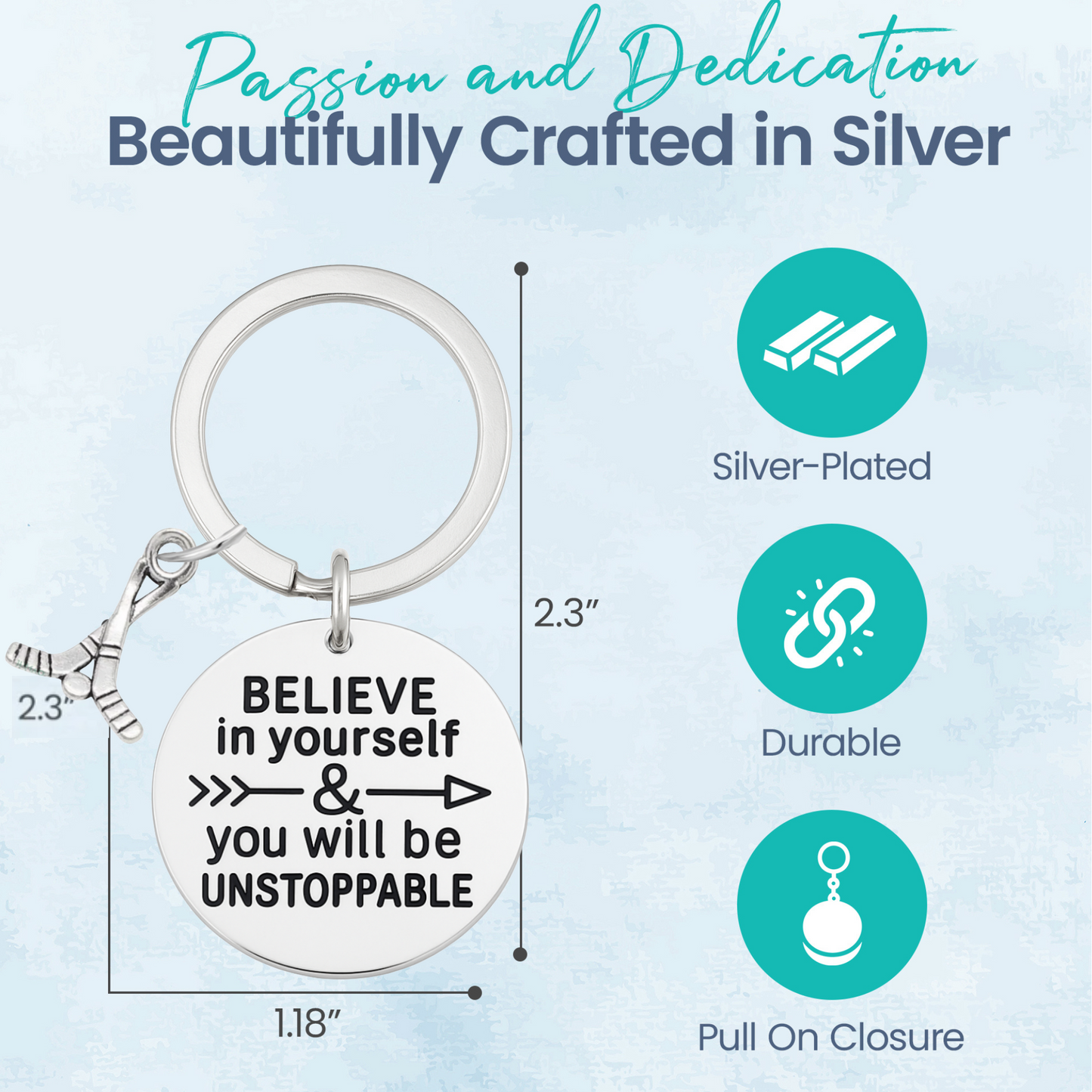 Ice Hockey Keychain with Inspirational Charms