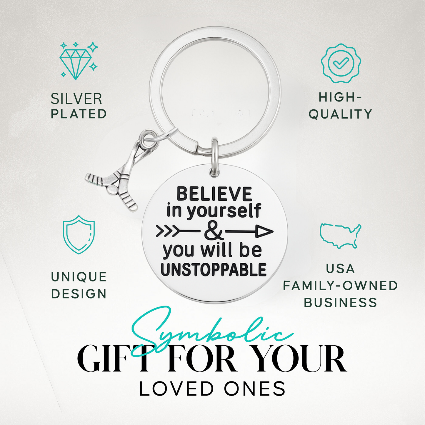Ice Hockey Keychain with Inspirational Charms